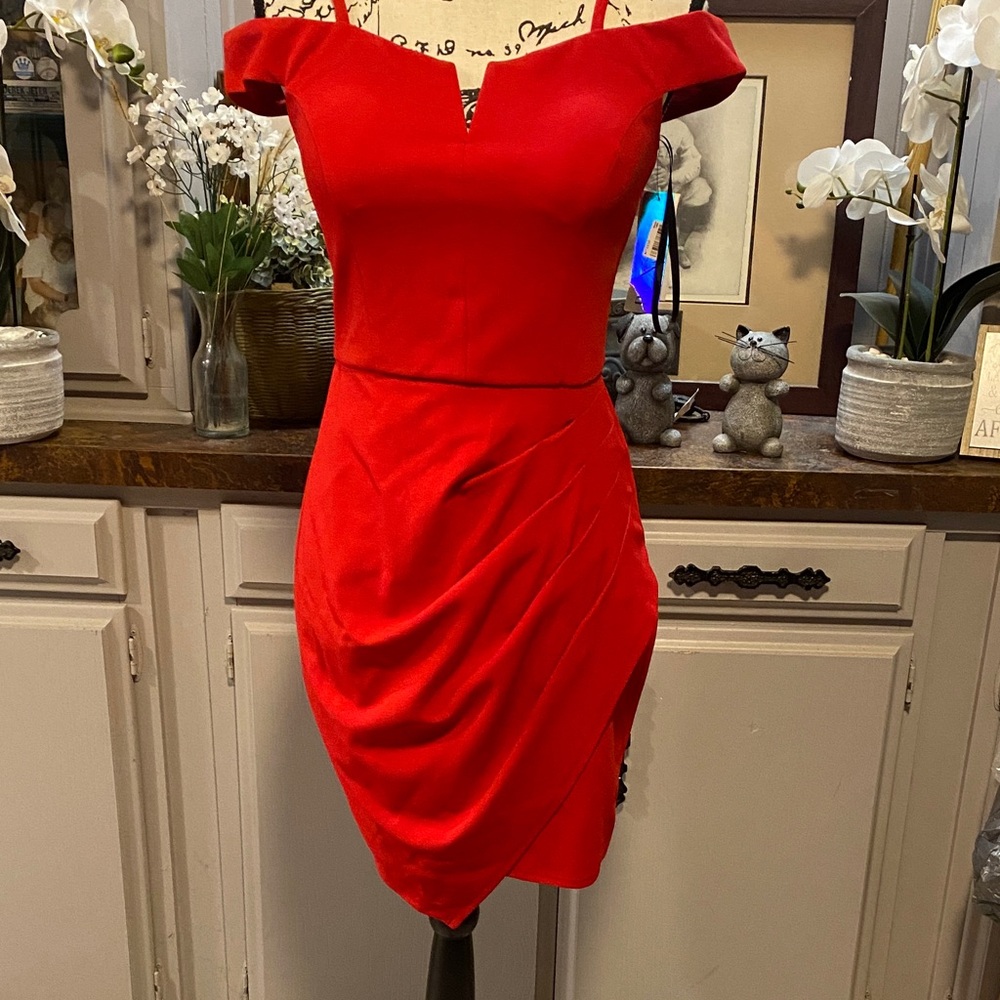 NWT BCX Elegant Red Off-Shoulder Dress